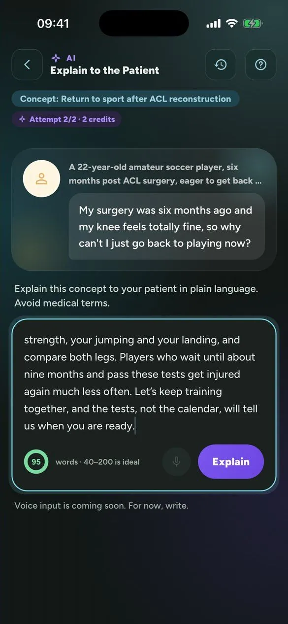 PhysioThink Explain to the Patient: virtual patient