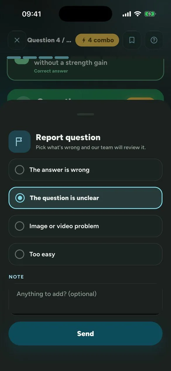 PhysioThink Report question sheet: four reasons to choose from