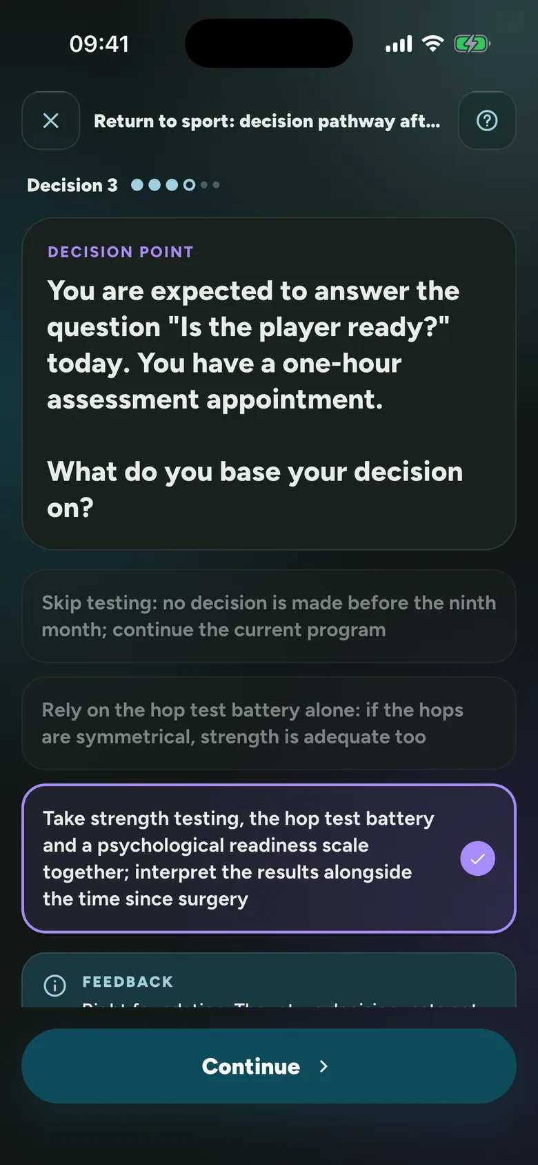 PhysioThink Clinical Decision Making: a decision point and its options