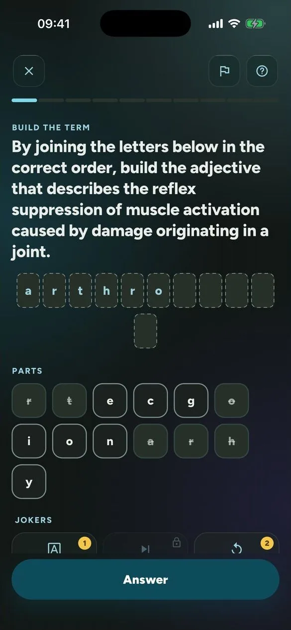 PhysioThink Term Lab: build the term from letters