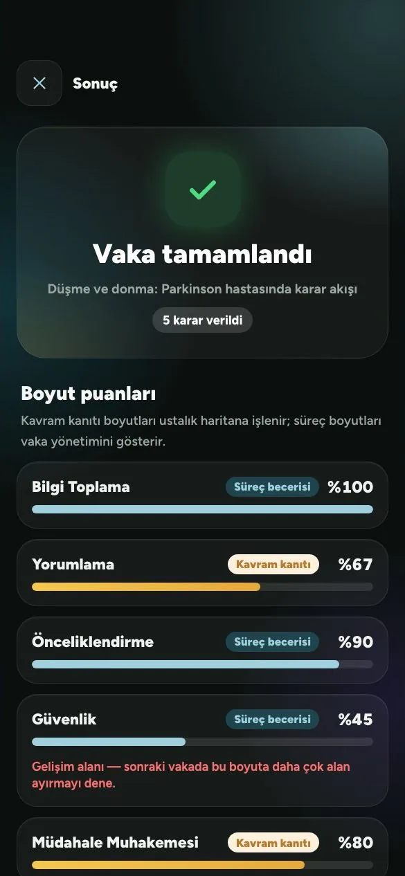 PhysioThink Klinik Karar Verme sonucu: boyut puanları